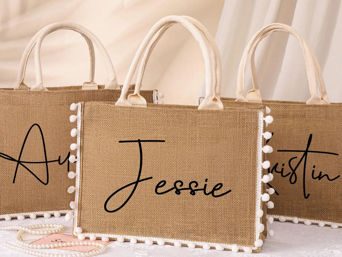 Personalized Bridesmaid Jute Tote Bag – Custom Burlap Gift