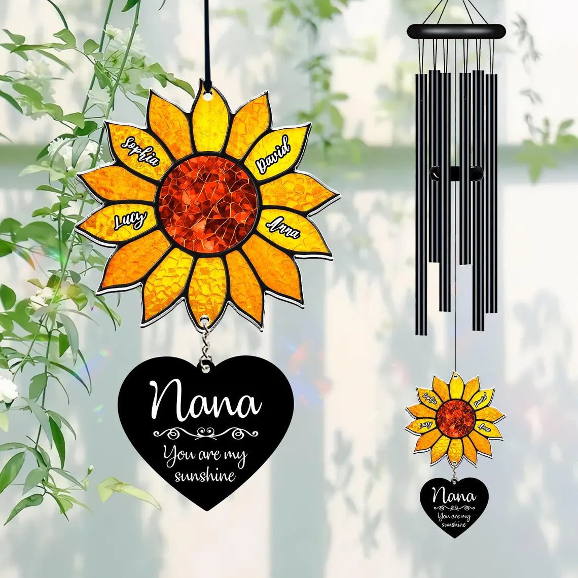Personalized Nana Sunflower Wind Chime – Custom Grandma Gift