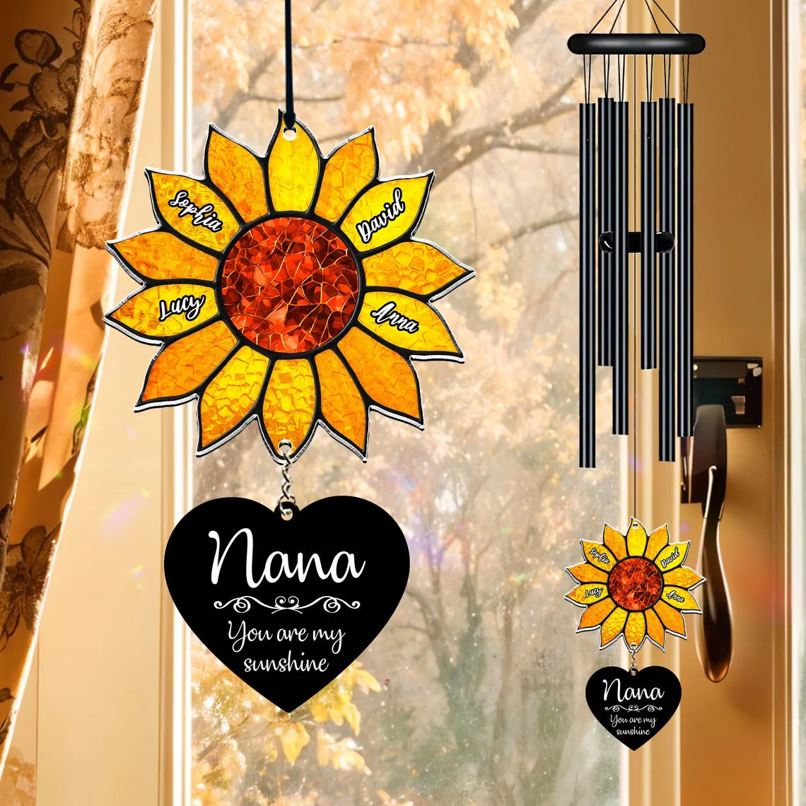 Personalized Nana Sunflower Wind Chime – Custom Grandma Gift