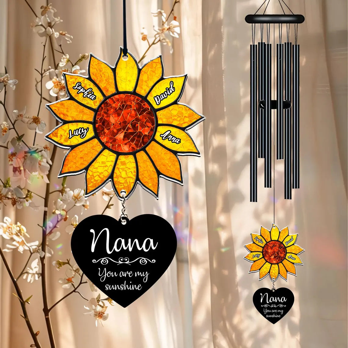 Personalized Nana Sunflower Wind Chime – Custom Grandma Gift