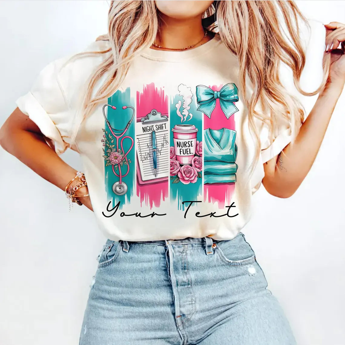 Custom Nurse Coquette Bow T-Shirt with Name – Cute & Comfy Gift