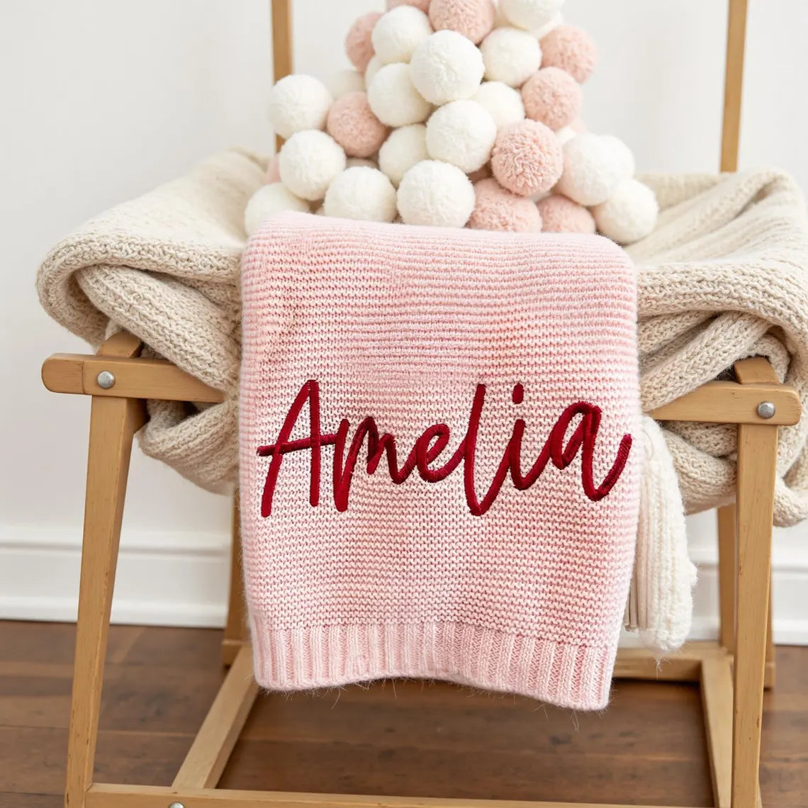 Personalized Embroidered Baby Blanket | Custom Name Knit Blanket Gift