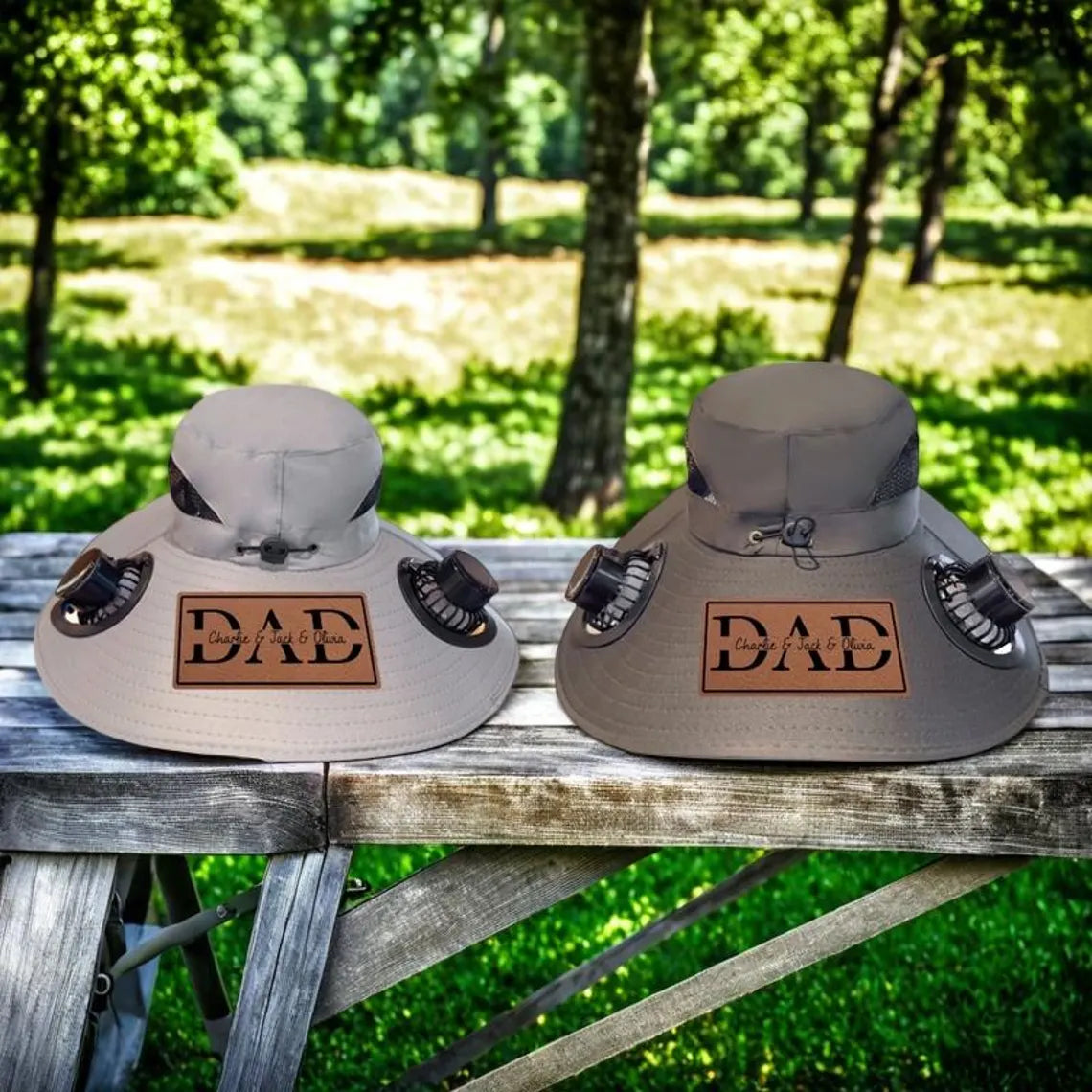 Personalized Dad Stamp Hat with Solar Fan – Outdoor Gift for Men