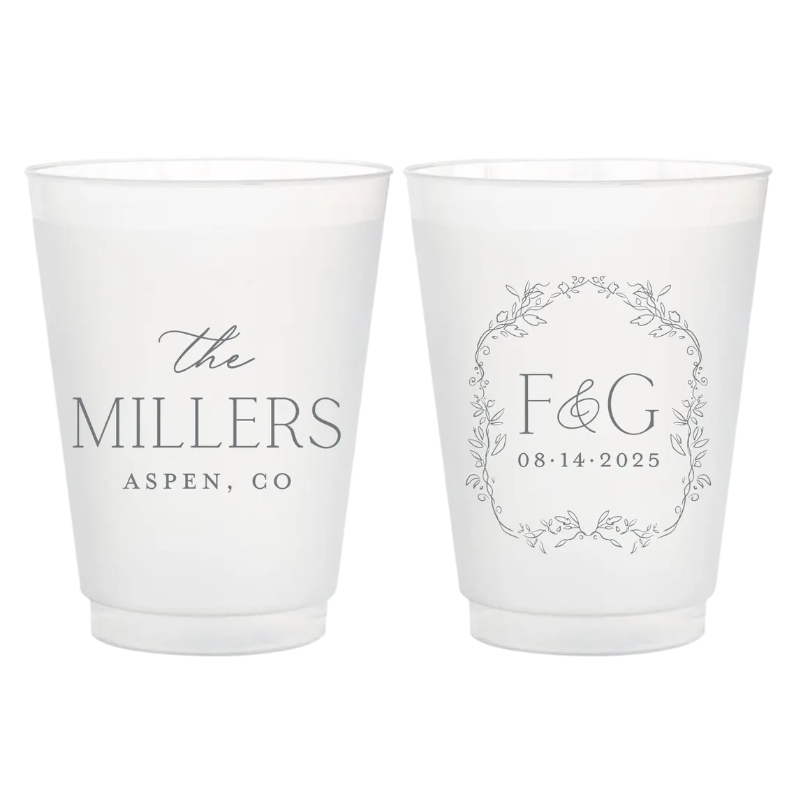 Elegant Personalized Wedding Cups | Frosted Party Favors