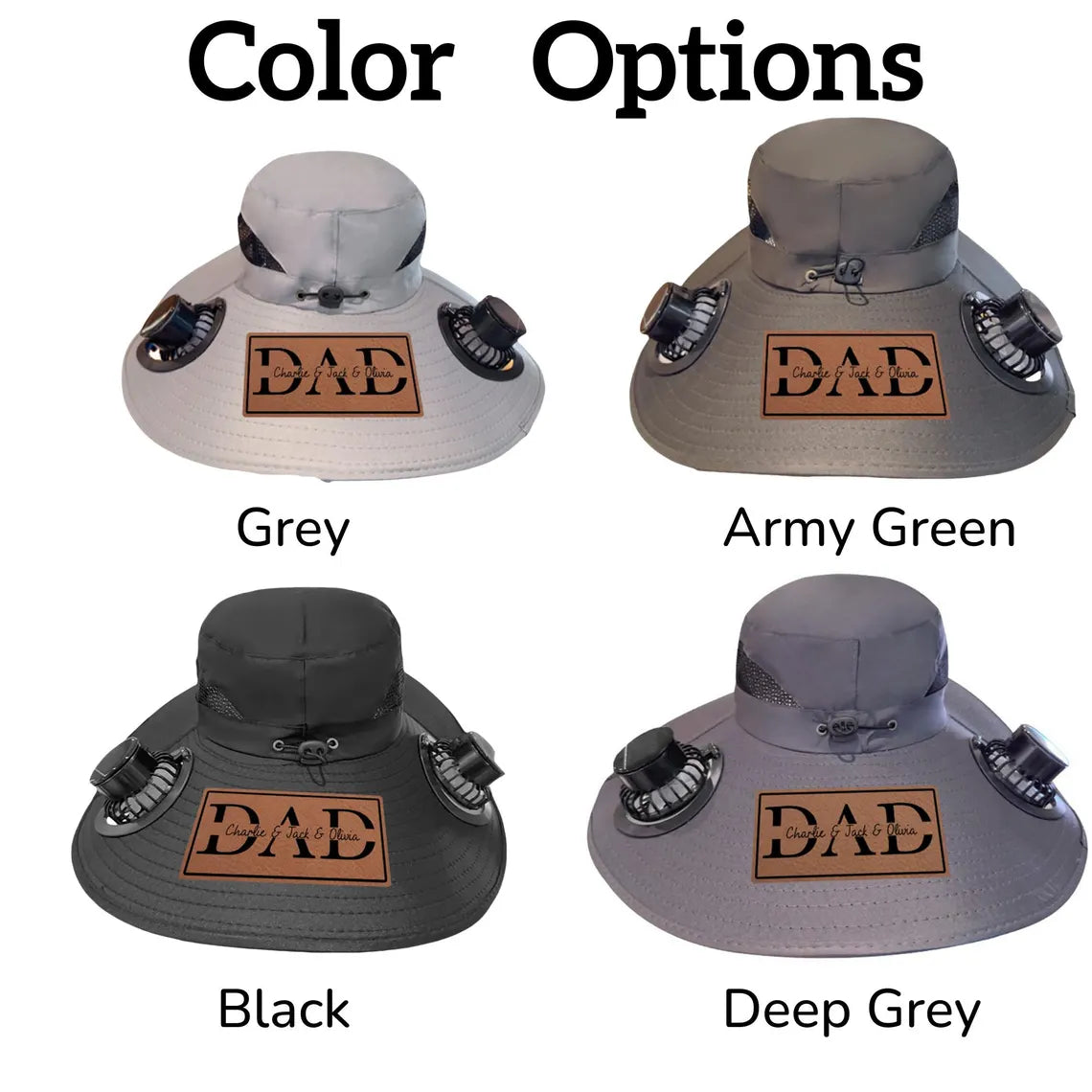 Personalized Dad Stamp Hat with Solar Fan – Outdoor Gift for Men