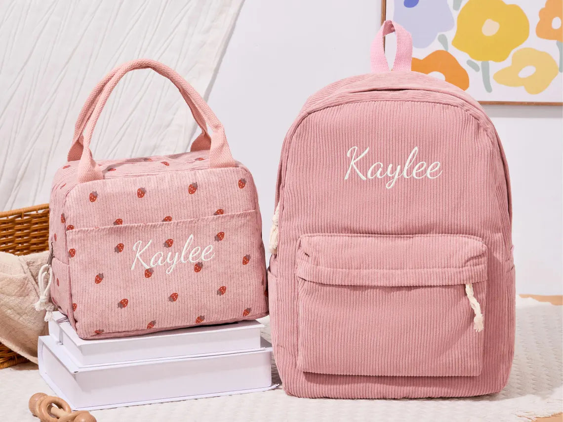 Custom Corduroy Lunch Bag for Kids | Personalized Back to School Gift