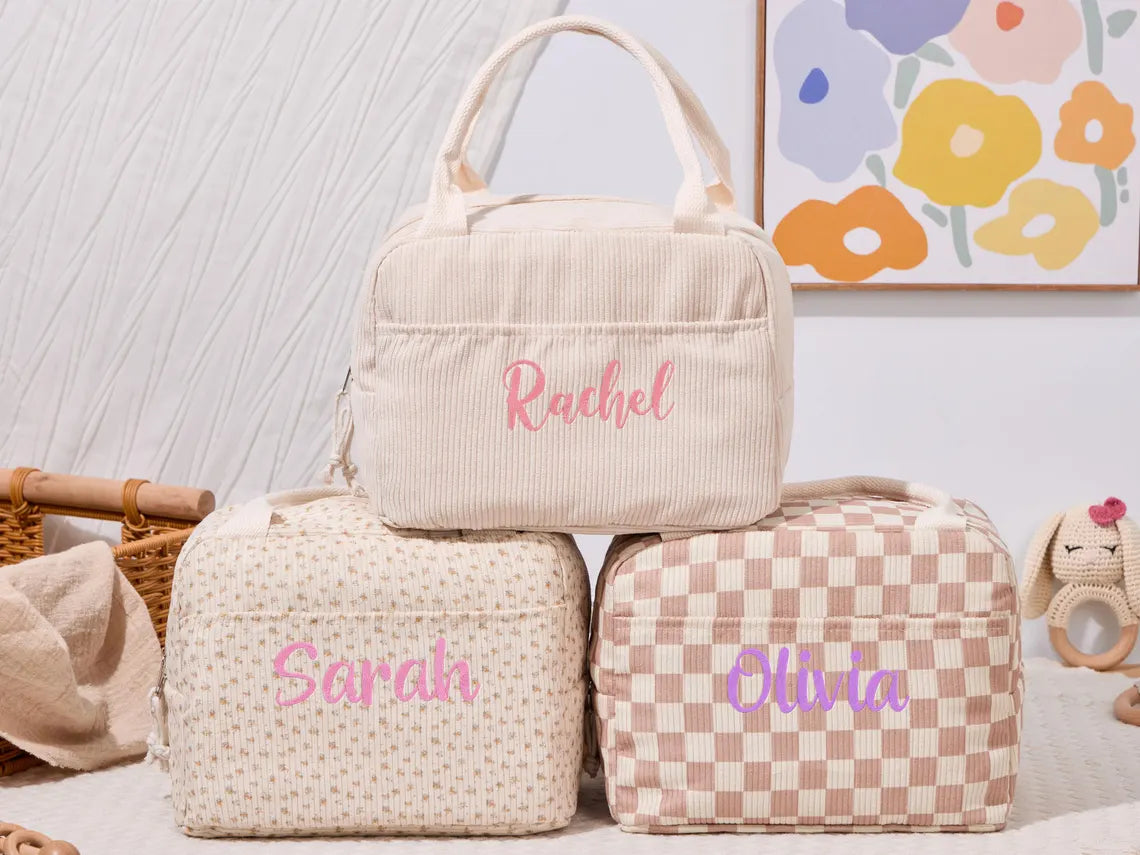 Custom Corduroy Lunch Bag for Kids | Personalized Back to School Gift