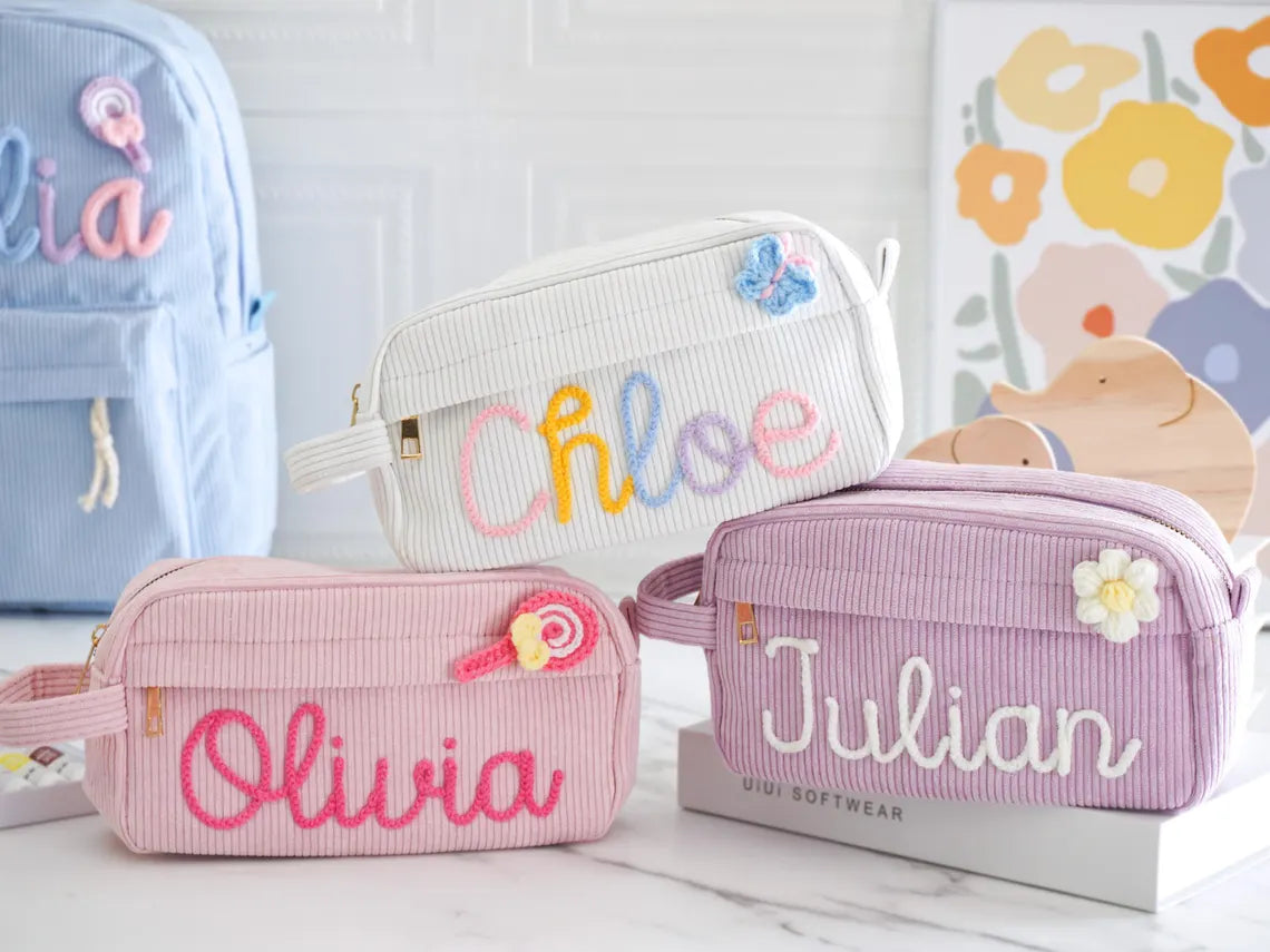 Custom Name Corduroy Pencil Case | Kids Back To School Gift