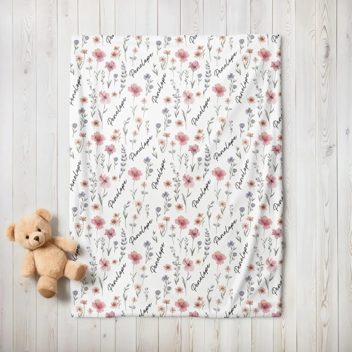 Personalized Wildflower Blanket – Custom Name Swaddle Gift