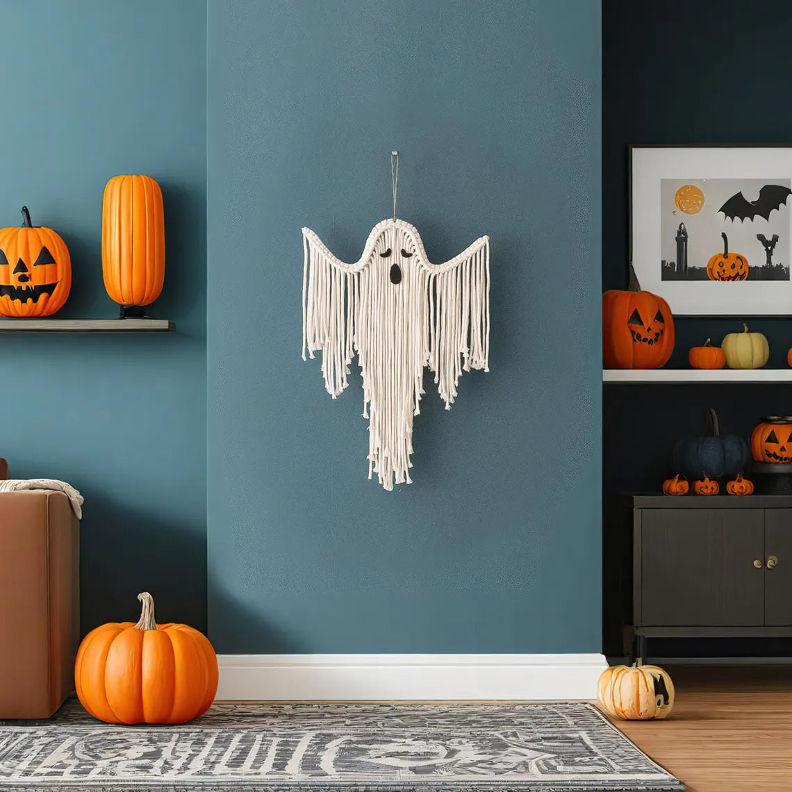 Halloween Macrame Ghost – Handmade Spooky Wall Hanging Gothic Decor