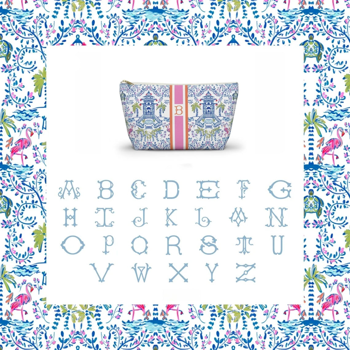 Mahjong Tiles Bag – Chinoiserie Monogram Pouch for Travel or Mahjong
