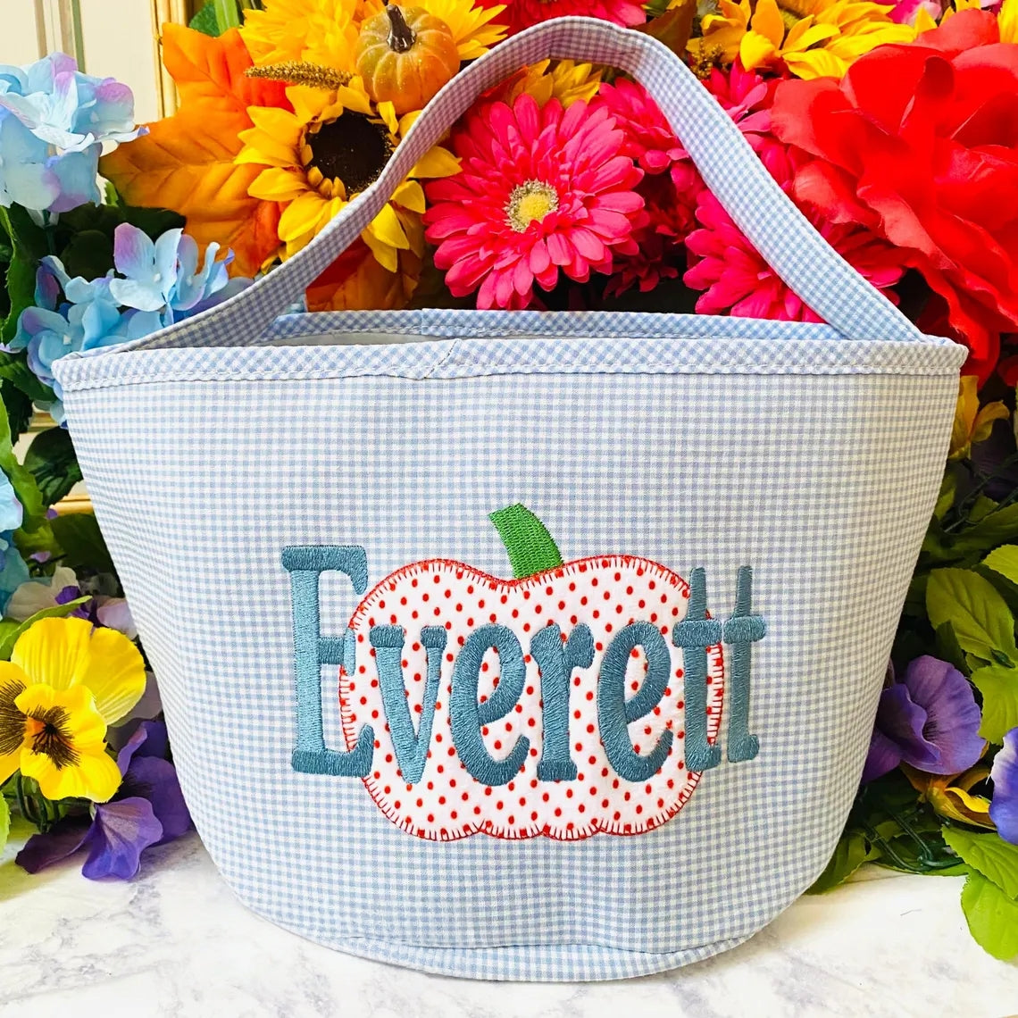 Personalized Halloween Bucket – Pink or Blue Gingham Trick-or-Treat