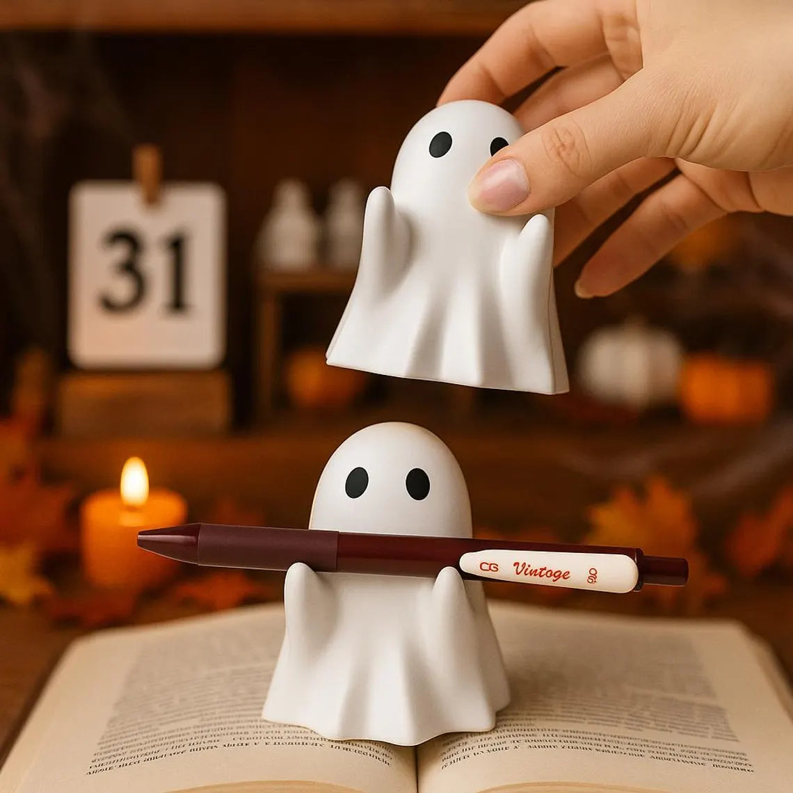 Custom Resin Halloween Ghost Pen Holder – Cute Spooky Desk Organizer