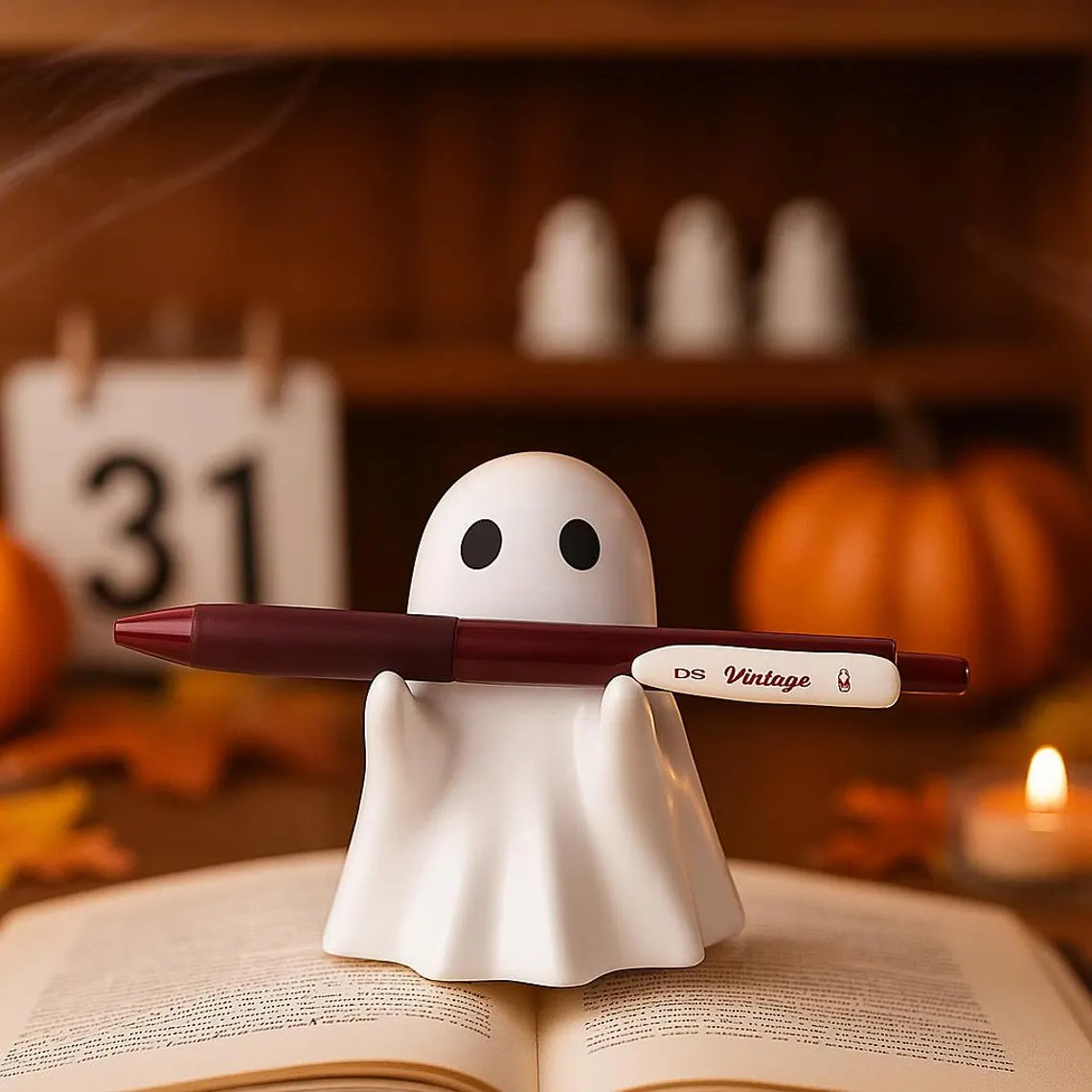 Custom Resin Halloween Ghost Pen Holder – Cute Spooky Desk Organizer