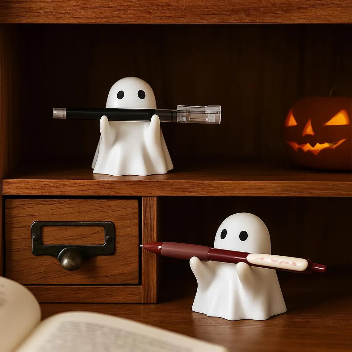 Custom Resin Halloween Ghost Pen Holder – Cute Spooky Desk Organizer