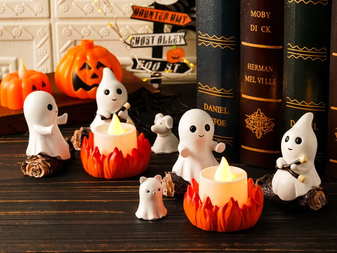 Ghost Campfire Gathering Figurine Set – Cute Halloween Decor