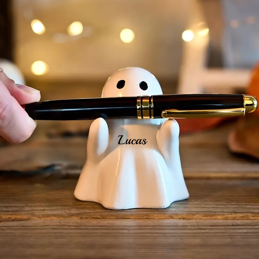 Custom Resin Halloween Ghost Pen Holder – Cute Spooky Desk Organizer