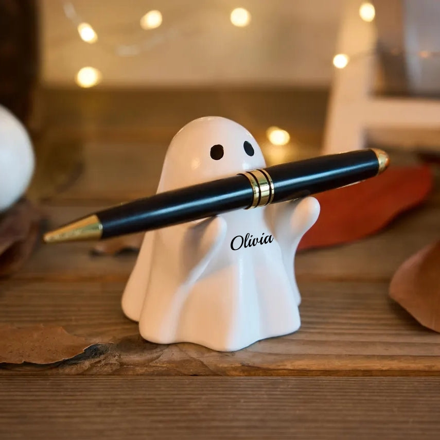 Custom Resin Halloween Ghost Pen Holder – Cute Spooky Desk Organizer