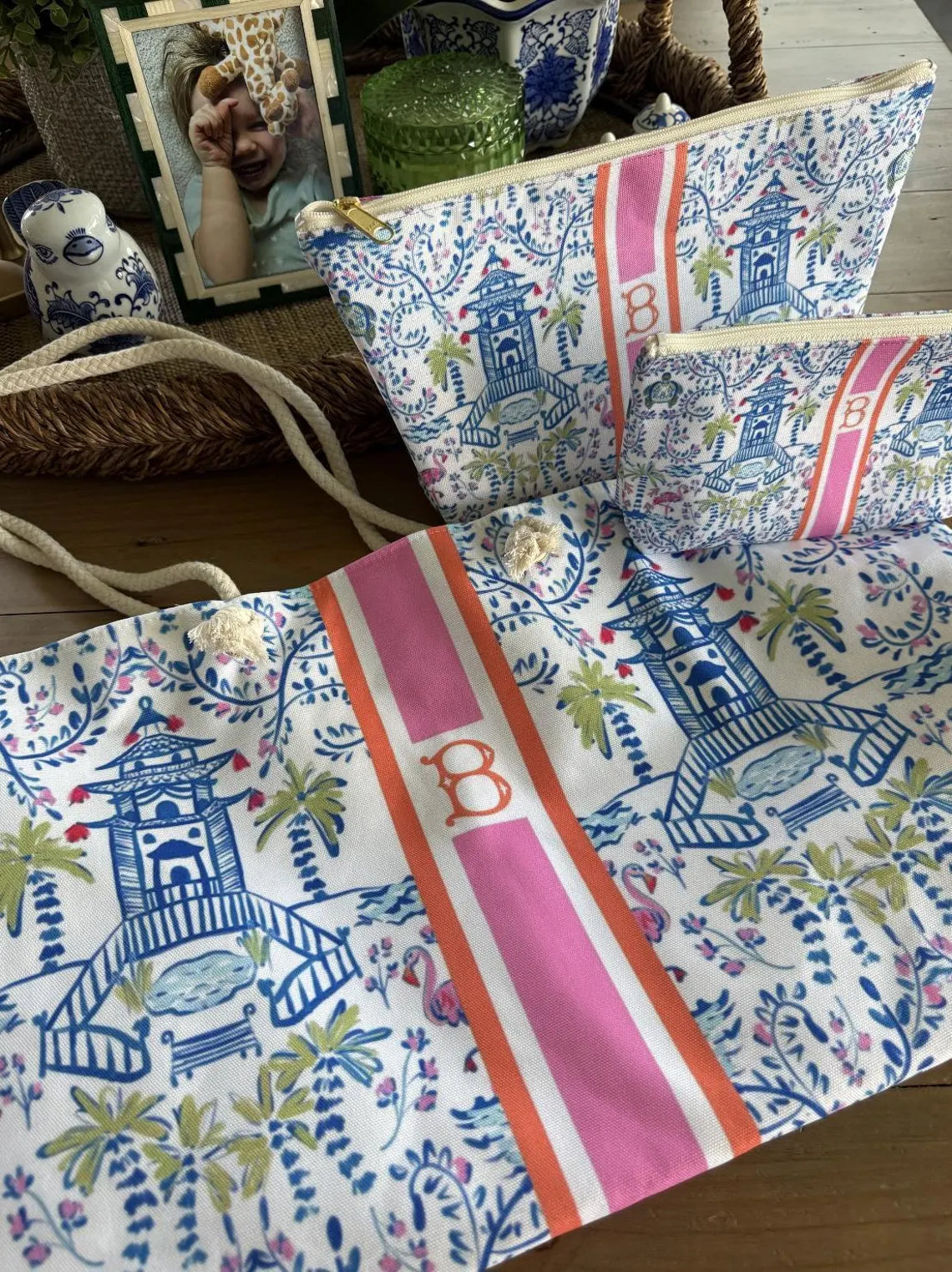 Mahjong Tiles Bag – Chinoiserie Monogram Pouch for Travel or Mahjong