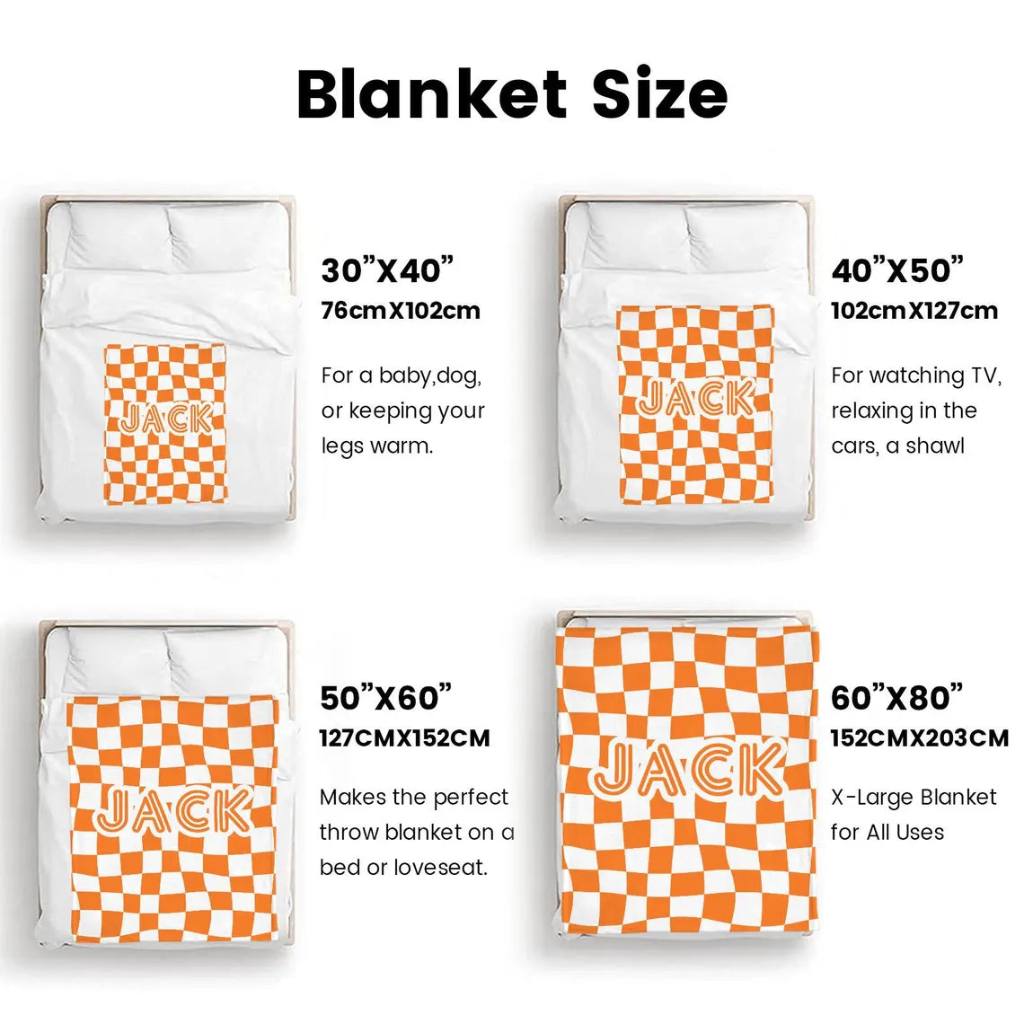 Personalized Checkerboard Blanket – Custom Name Sherpa & Flannel Throws