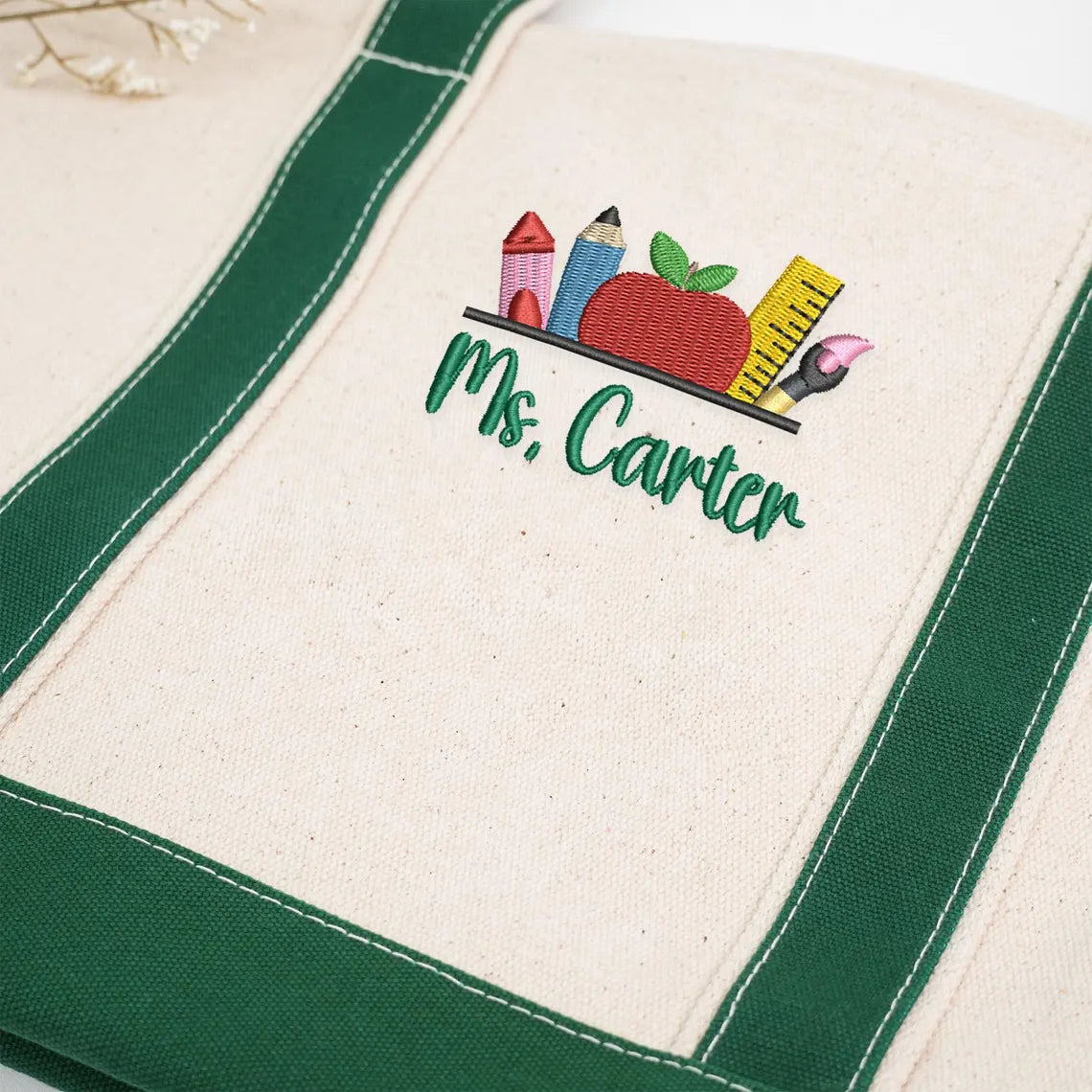 Personalized Teacher Tote Bag Embroidered Canvas Gift