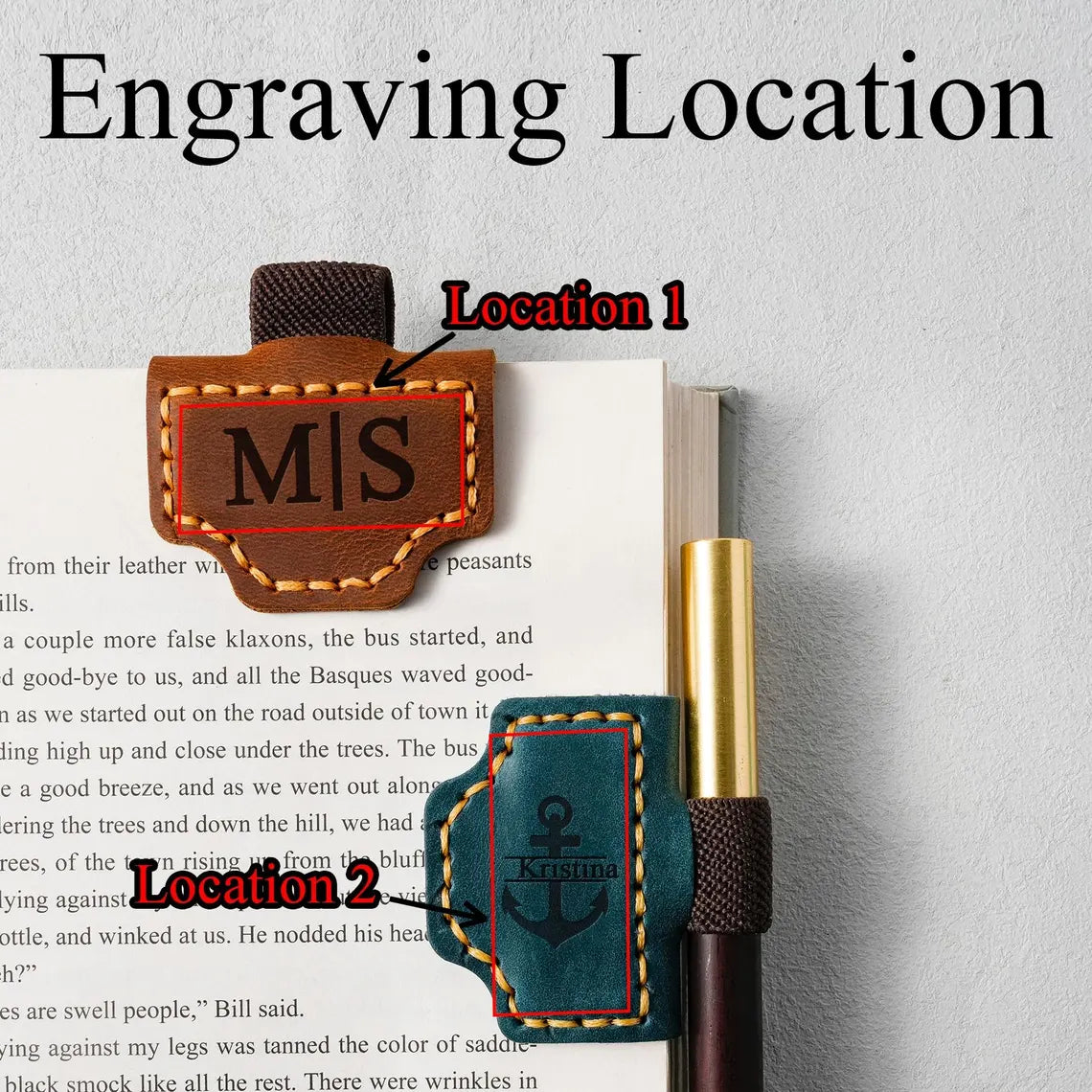 Custom Magnetic Leather Bookmark with Pen Holder – Engraved Book Accessory Gift