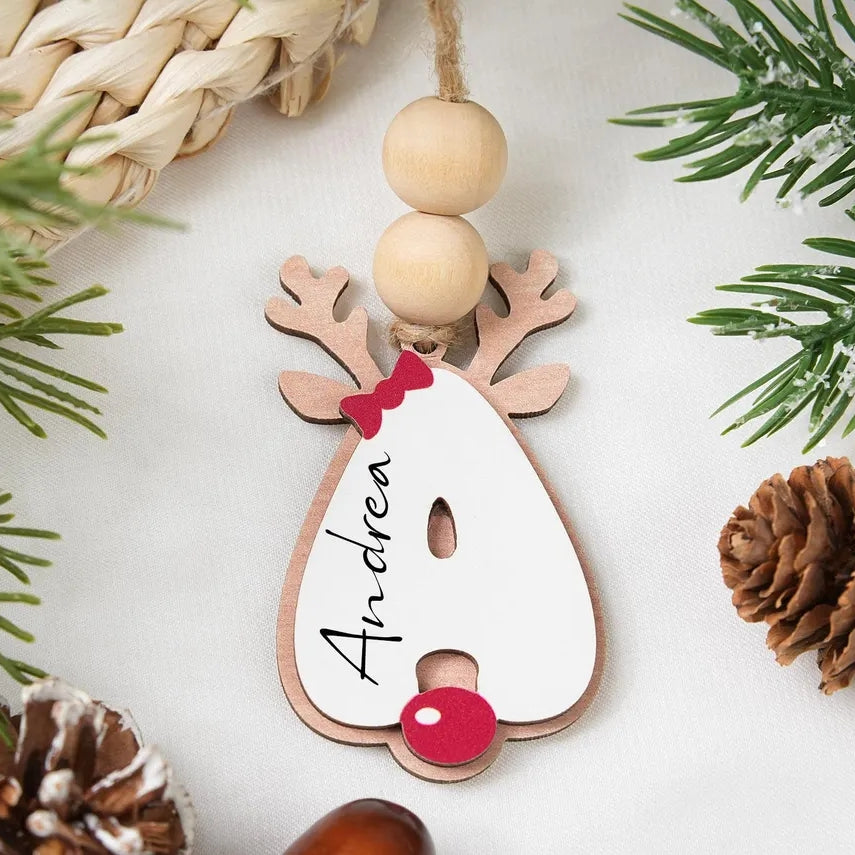 Personalized Christmas Initial Reindeer Ornaments Name Tags