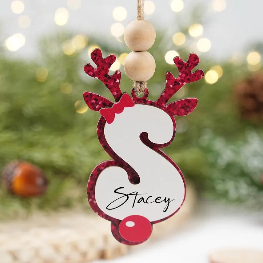 Personalized Christmas Initial Reindeer Ornaments Name Tags