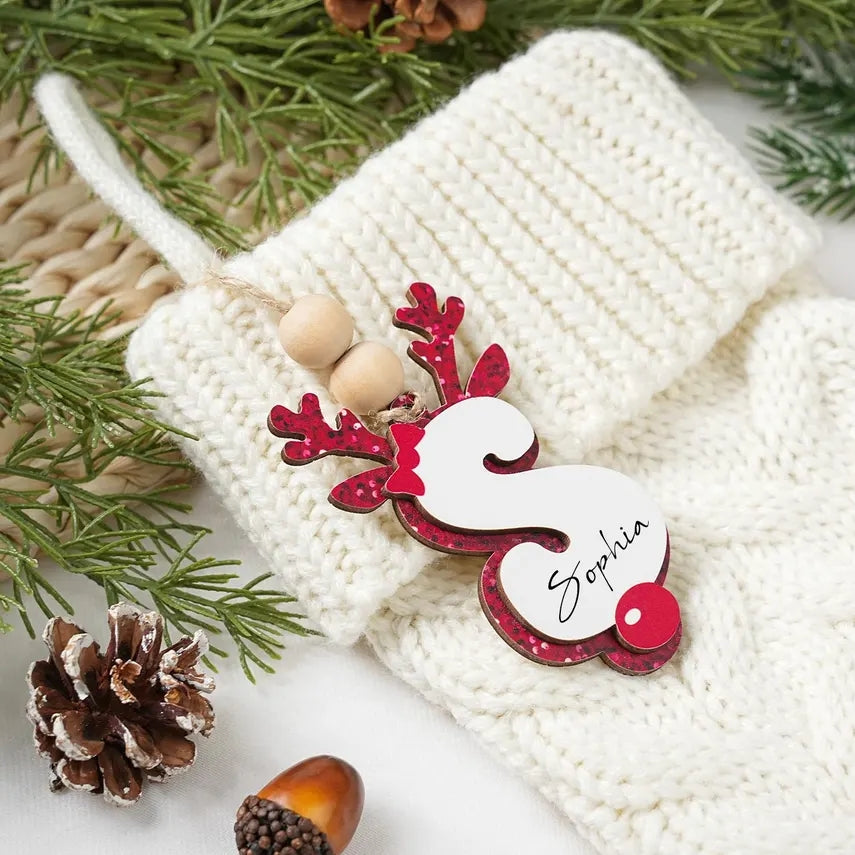 Personalized Christmas Initial Reindeer Ornaments Name Tags