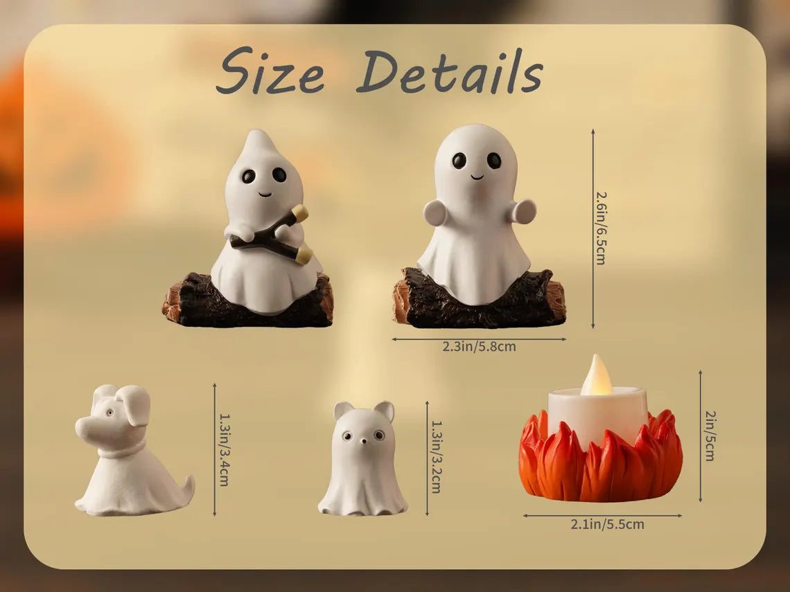 Ghost Campfire Gathering Figurine Set – Cute Halloween Decor