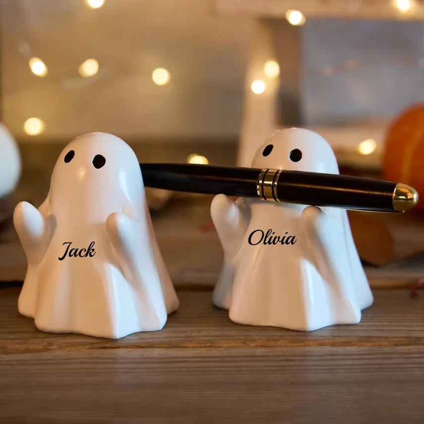 Custom Resin Halloween Ghost Pen Holder – Cute Spooky Desk Organizer
