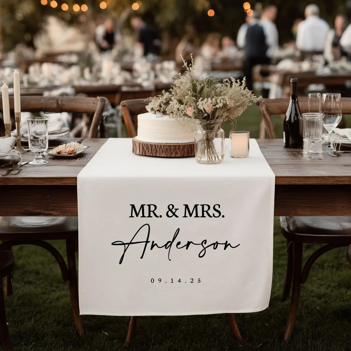 Personalized Wedding Table Runner – Custom Last Name Banner