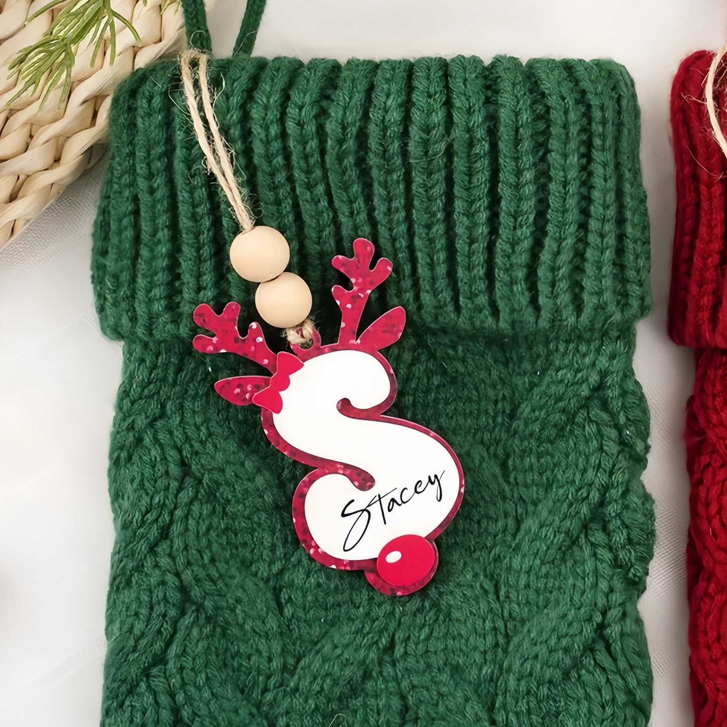 Personalized Christmas Initial Reindeer Ornaments Name Tags