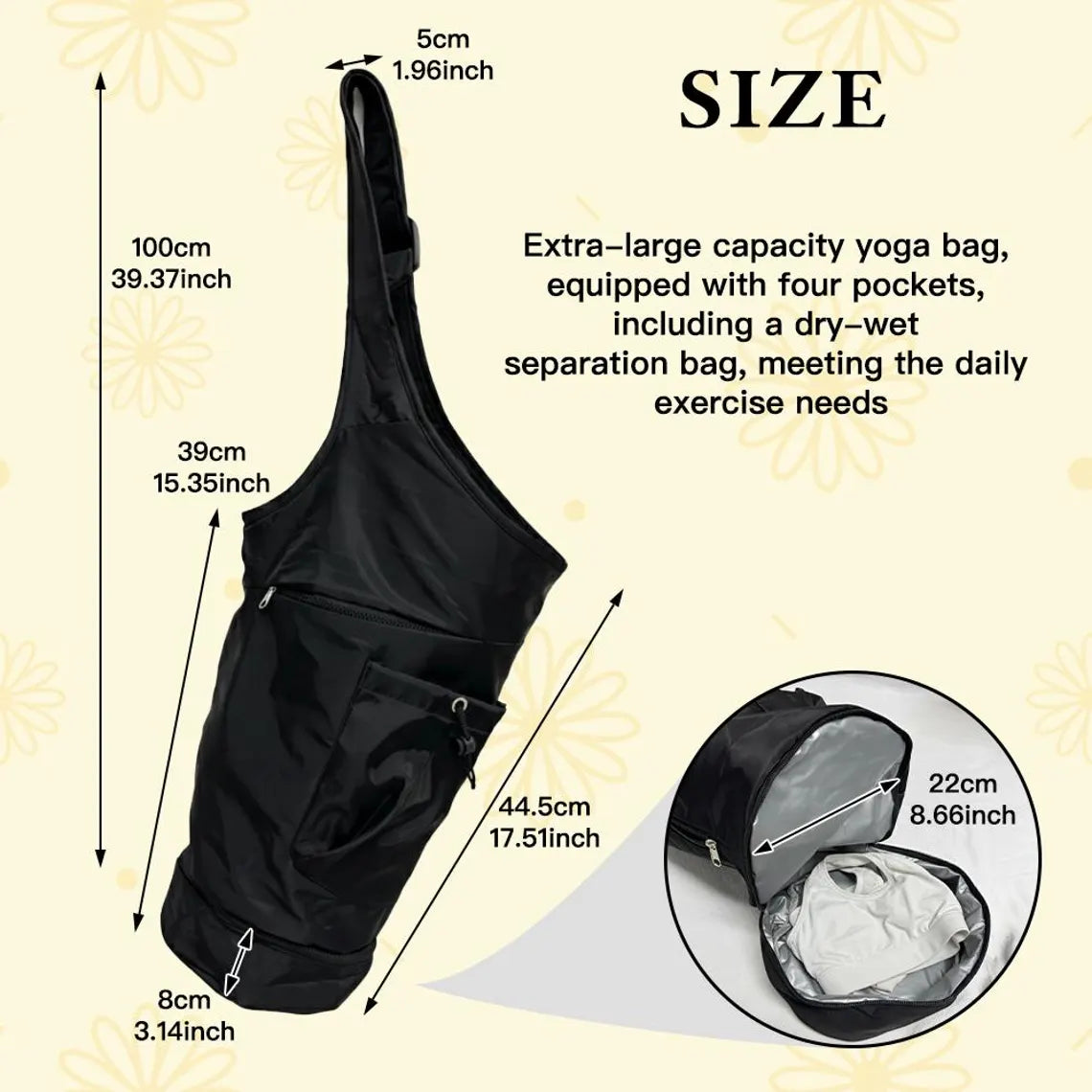 Custom Embroidered Yoga Mat Backpack – Waterproof Nylon Gym Bag