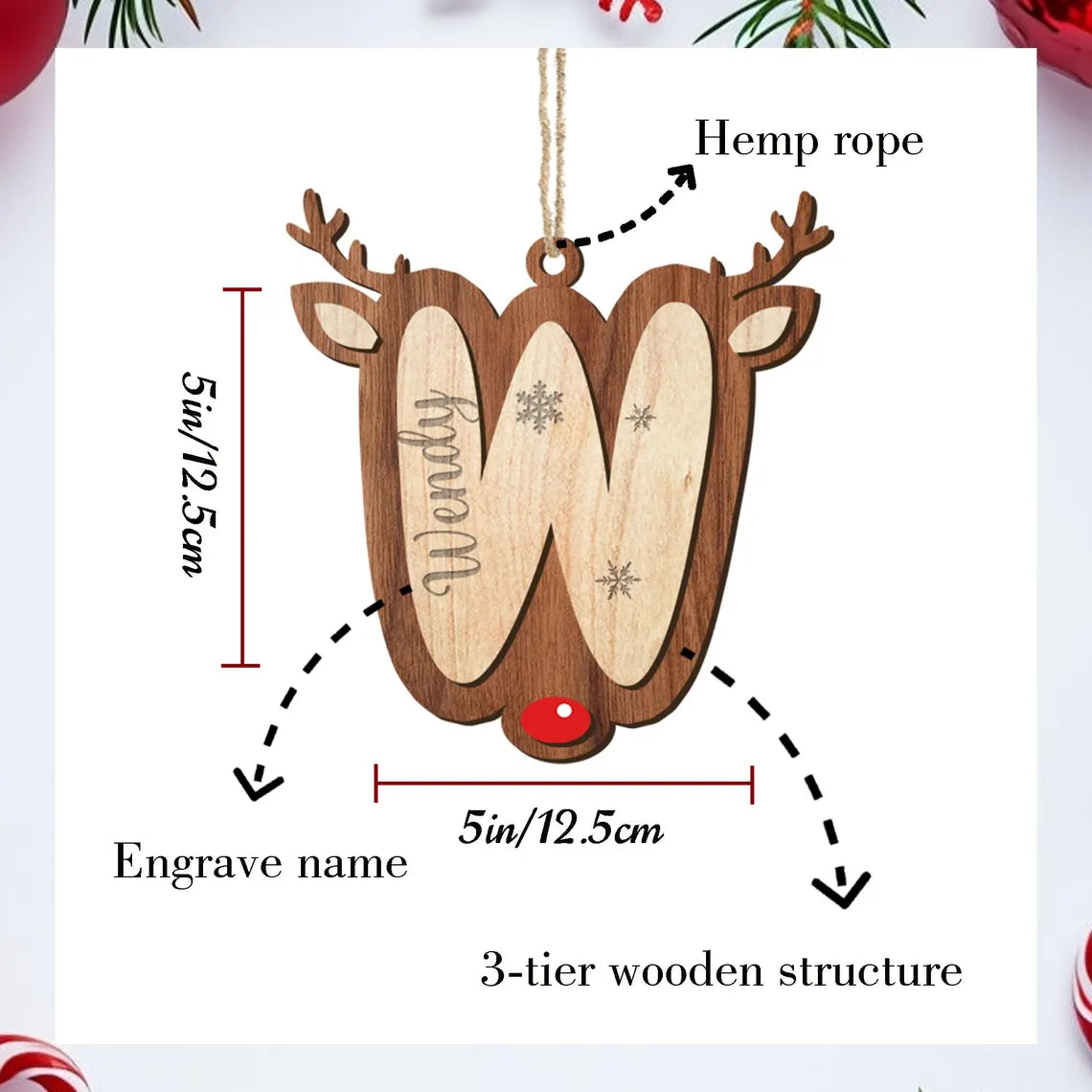 Personalized Reindeer Christmas Name Ornament – Family Holiday Decor
