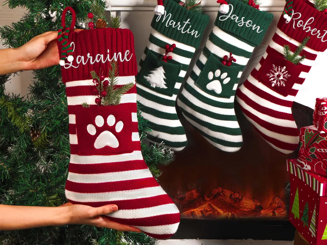 Striped Personalized Christmas Stockings – Family & Pet Gifts