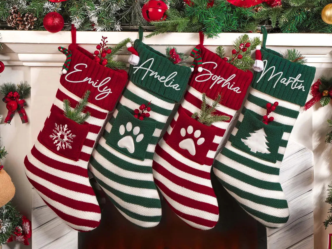 Striped Personalized Christmas Stockings – Family & Pet Gifts