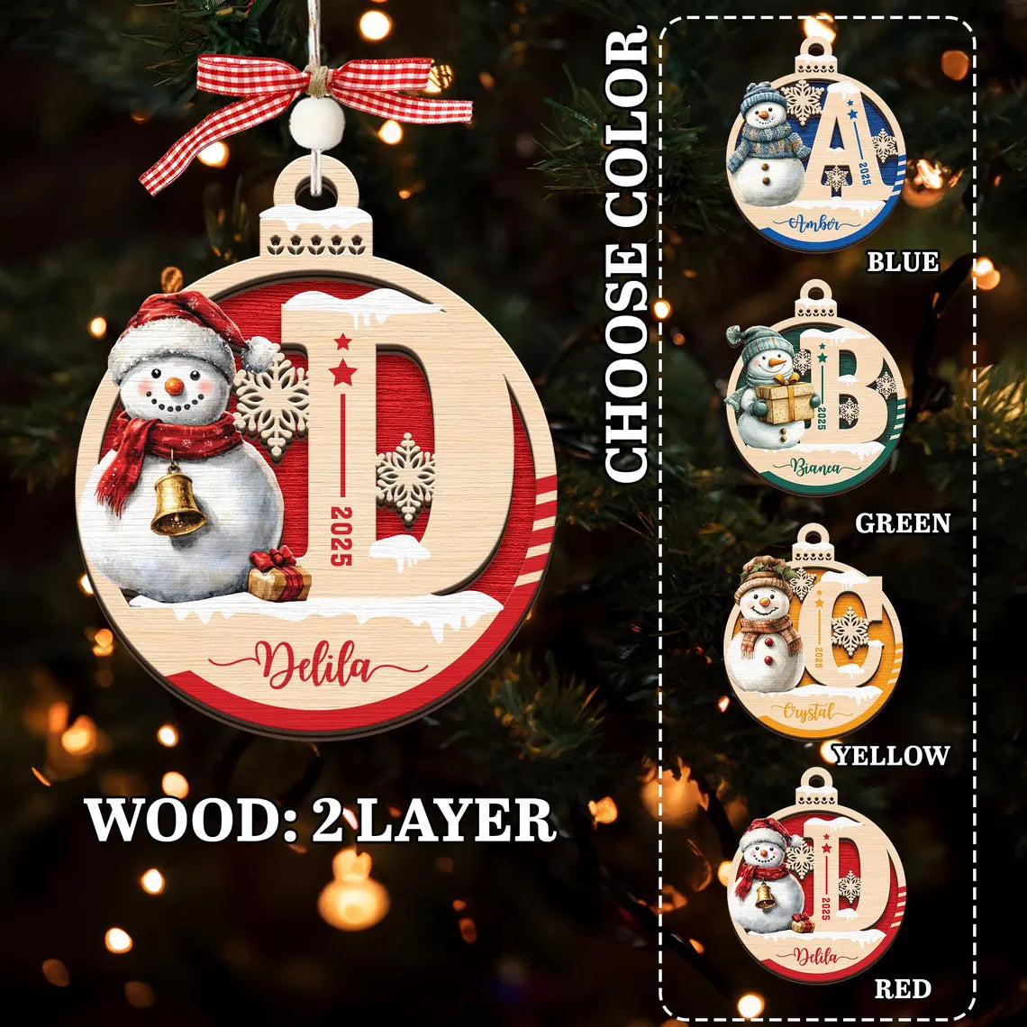 Personalisierter Schneemann-Weihnachtsbaumschmuck – Geschenk mit individuellem Namen für Kinder