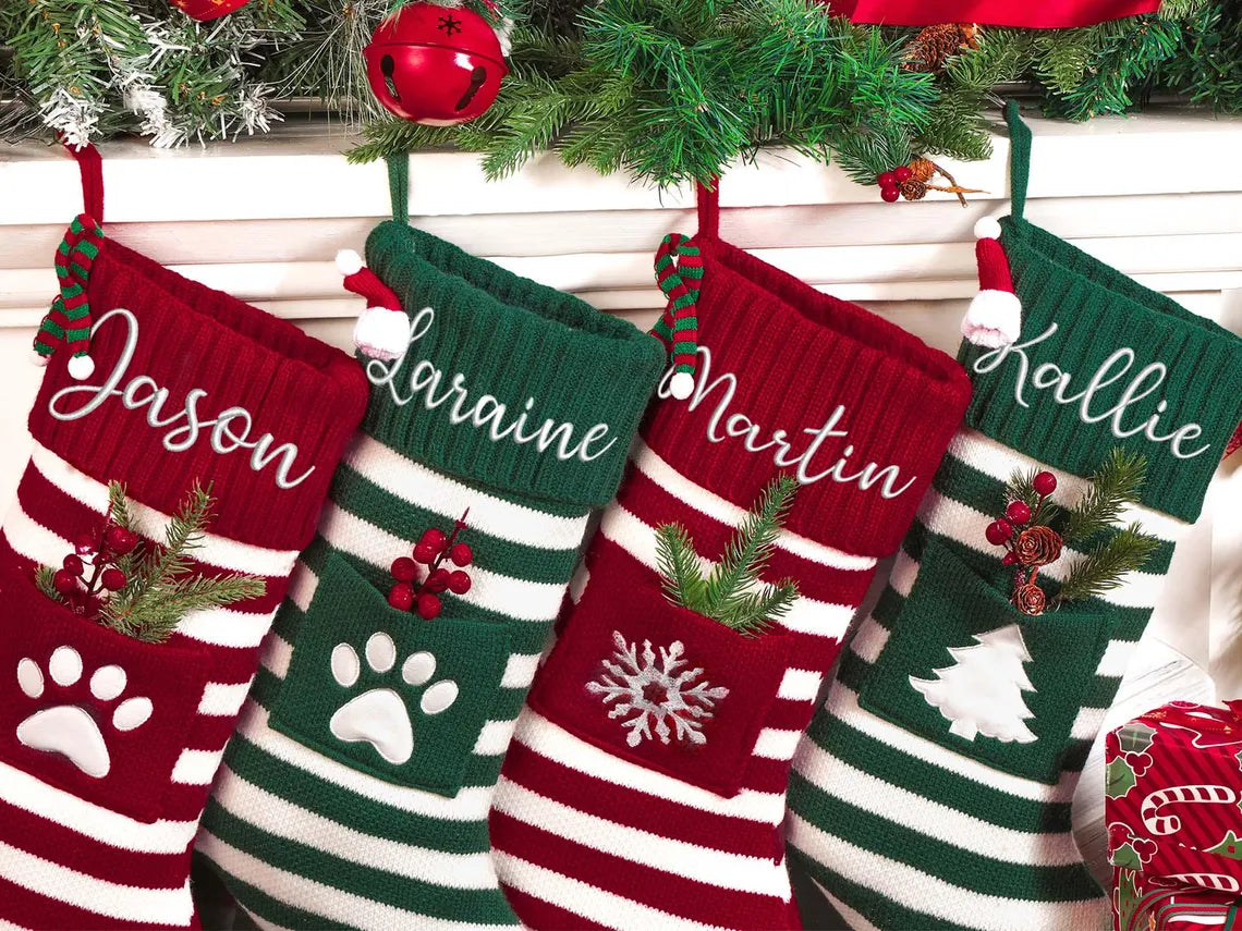 Striped Personalized Christmas Stockings – Family & Pet Gifts