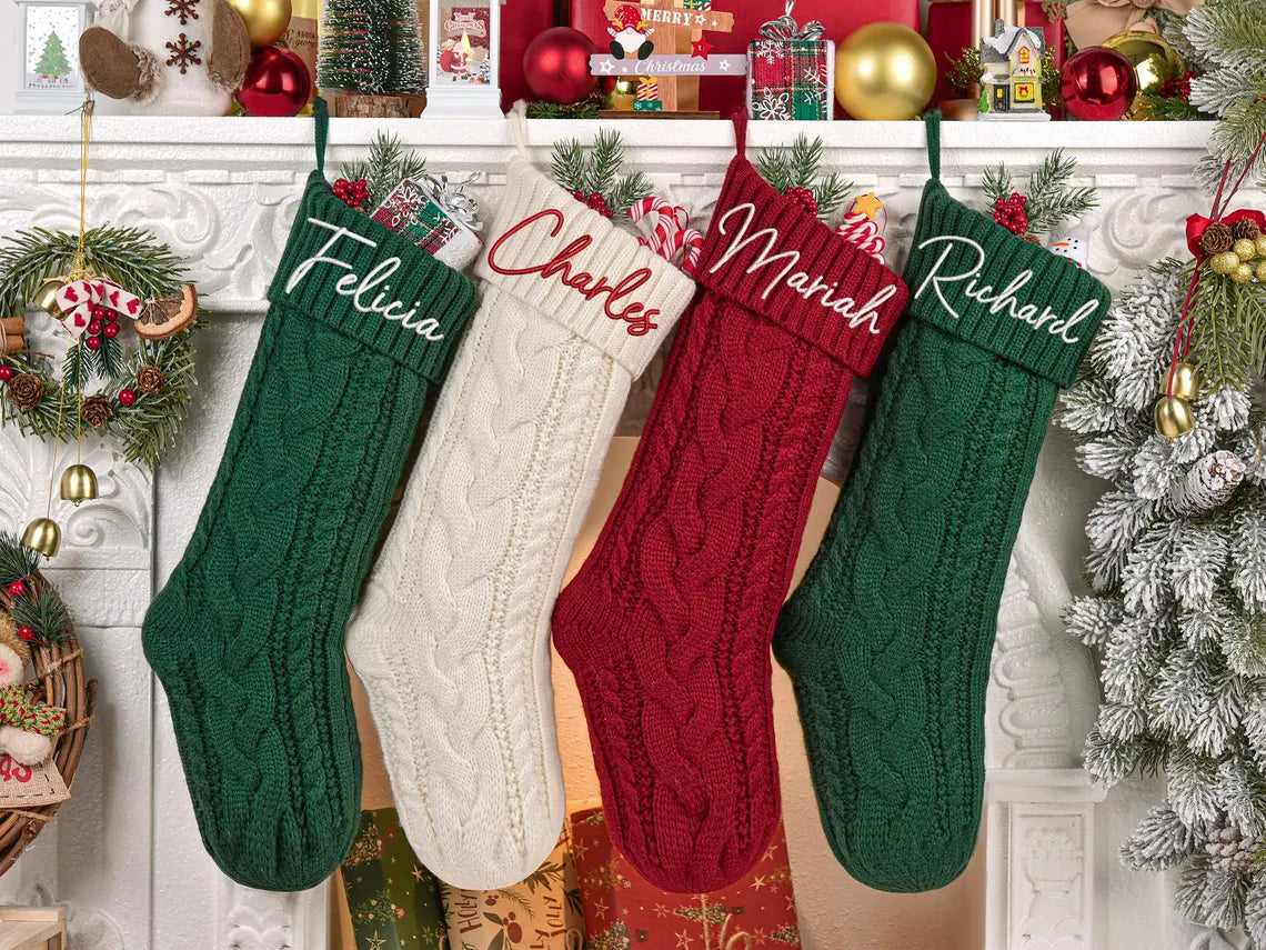 Personalized 2025 Christmas Stocking with Name | Embroidered Knit Stocking