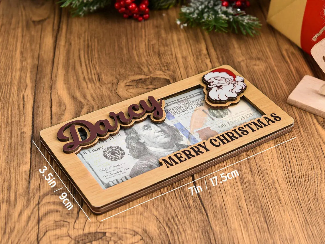 Custom Christmas Money Holder – Personalized Wooden Santa & Reindeer Gift Card Holder