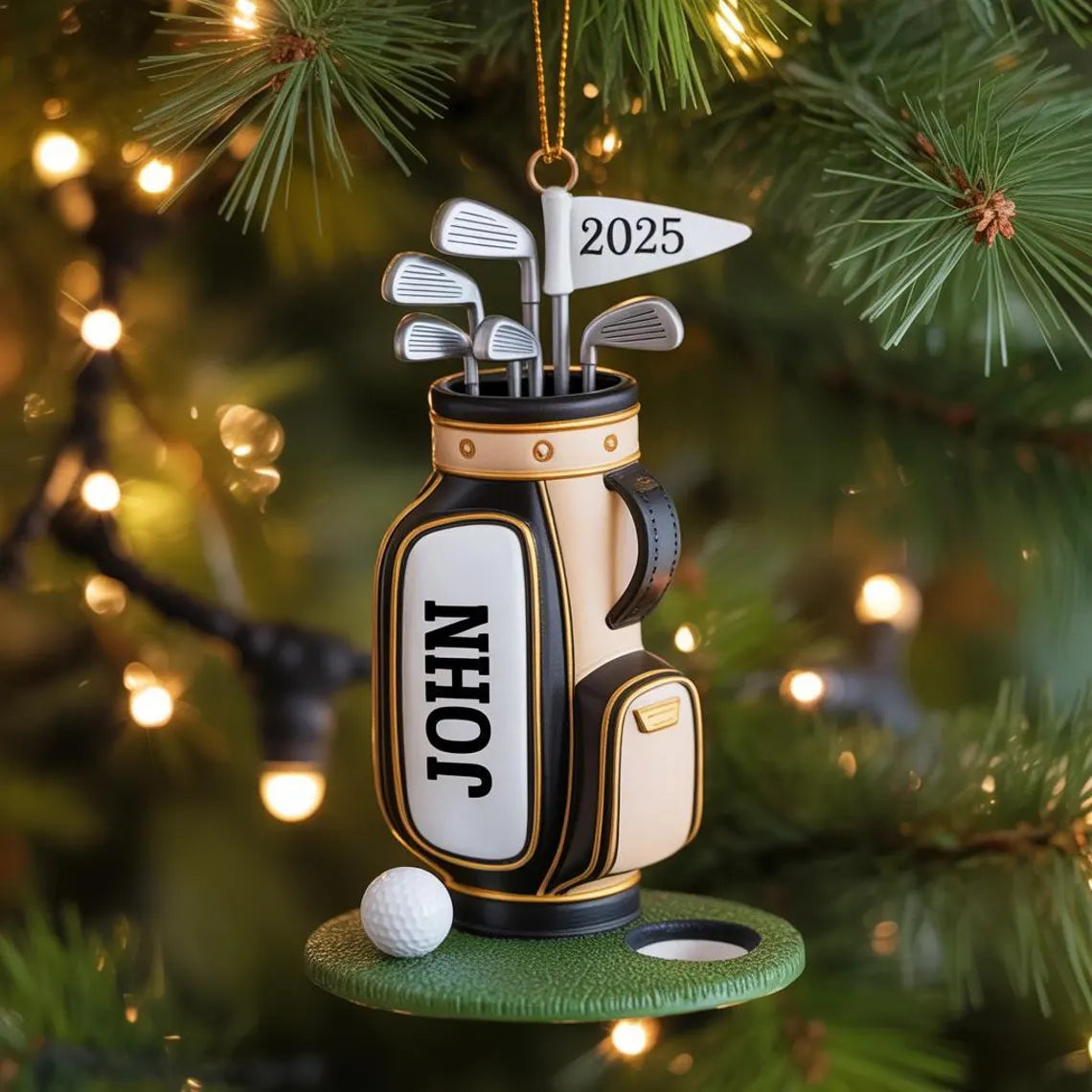 Personalized Golf Bag Ornament – Custom Name Golf Christmas 2025