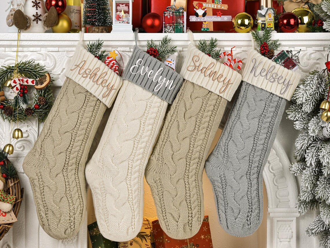 Personalized 2025 Christmas Stocking with Name | Embroidered Knit Stocking
