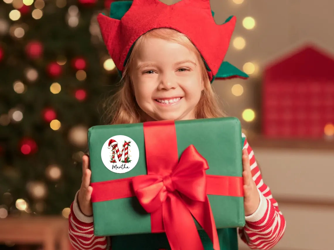 Personalized Candy Cane Christmas Name Labels – Festive Gift Stickers