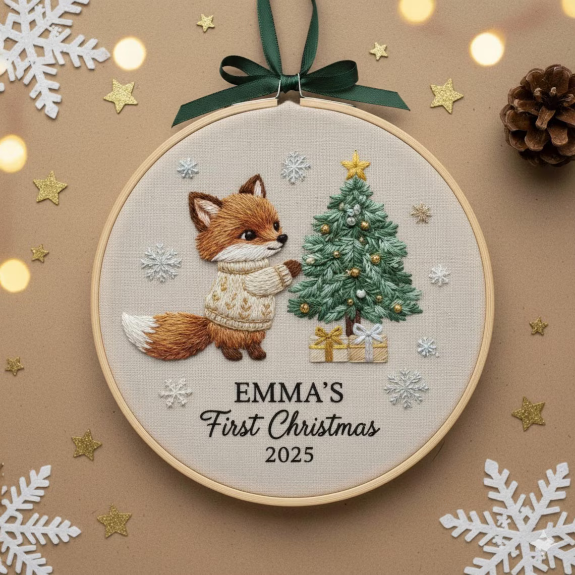 Ornement brodé pour le premier Noël de bébé | Souvenir brodé personnalisé 2025