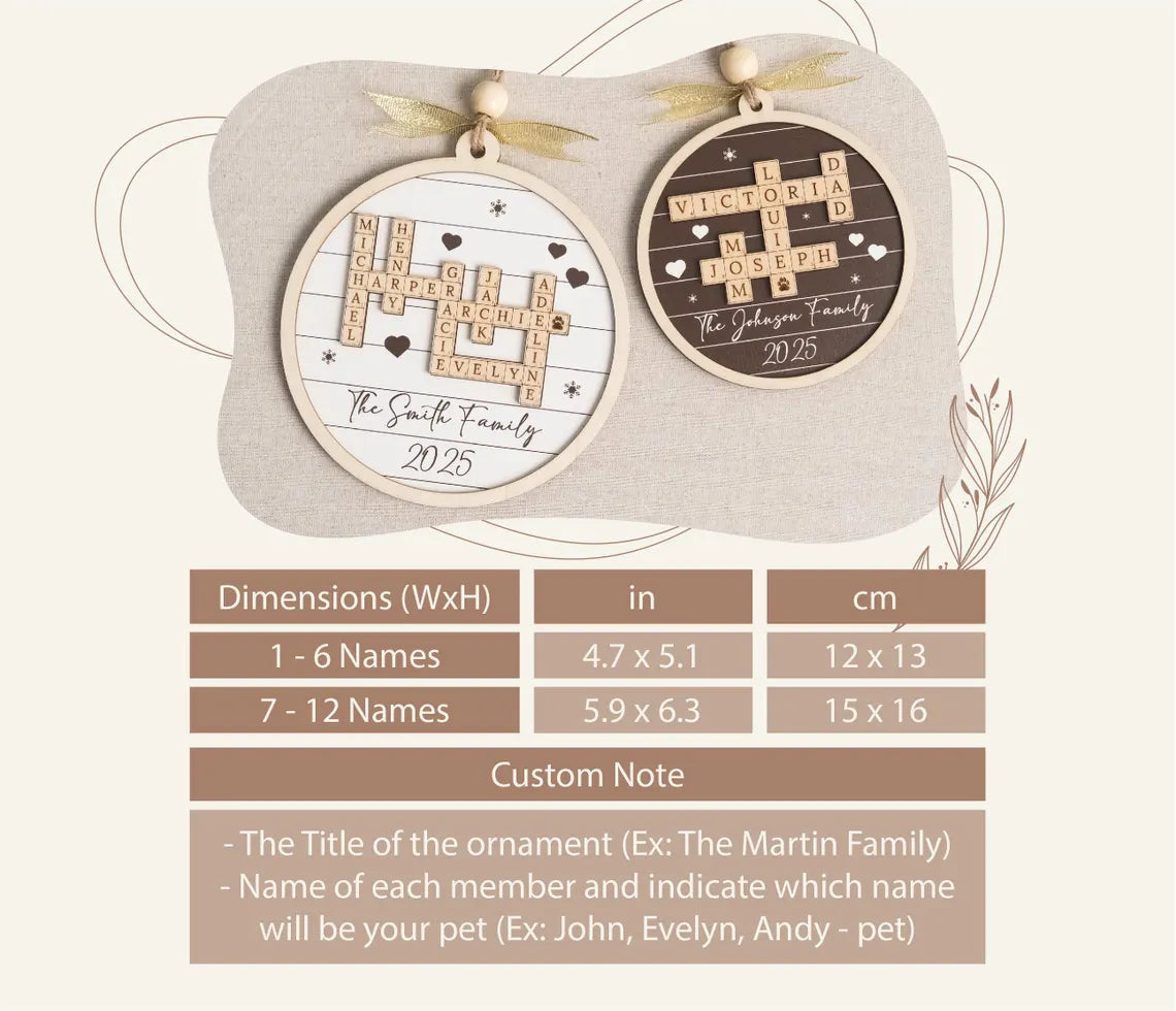 Personalized Family Crossword Wooden Ornament – Custom Christmas Gift
