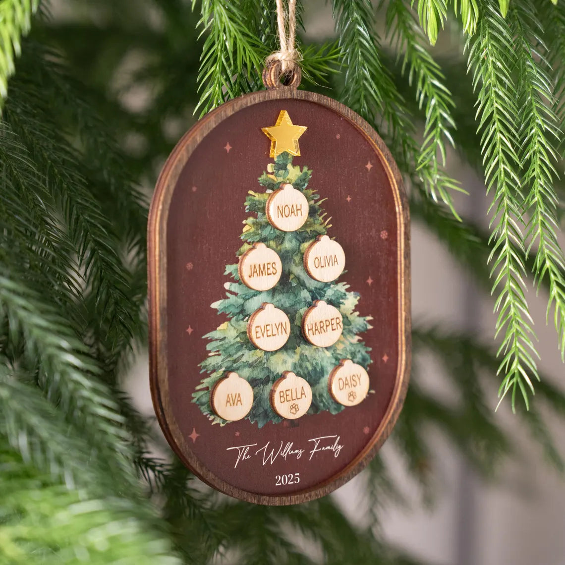 Personalized Family Christmas Ornament 2025 – Custom 3D Wood Keepsake
