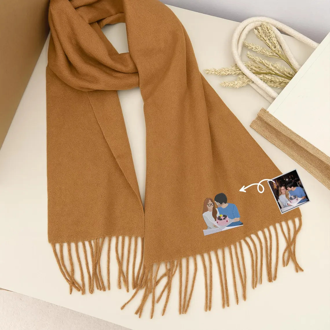 Personalized Embroidered Portrait Scarf from Photo
