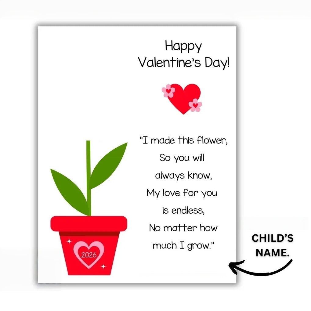 Wooden Valentine Handprint Keepsake – Kids Flower Poem Gift
