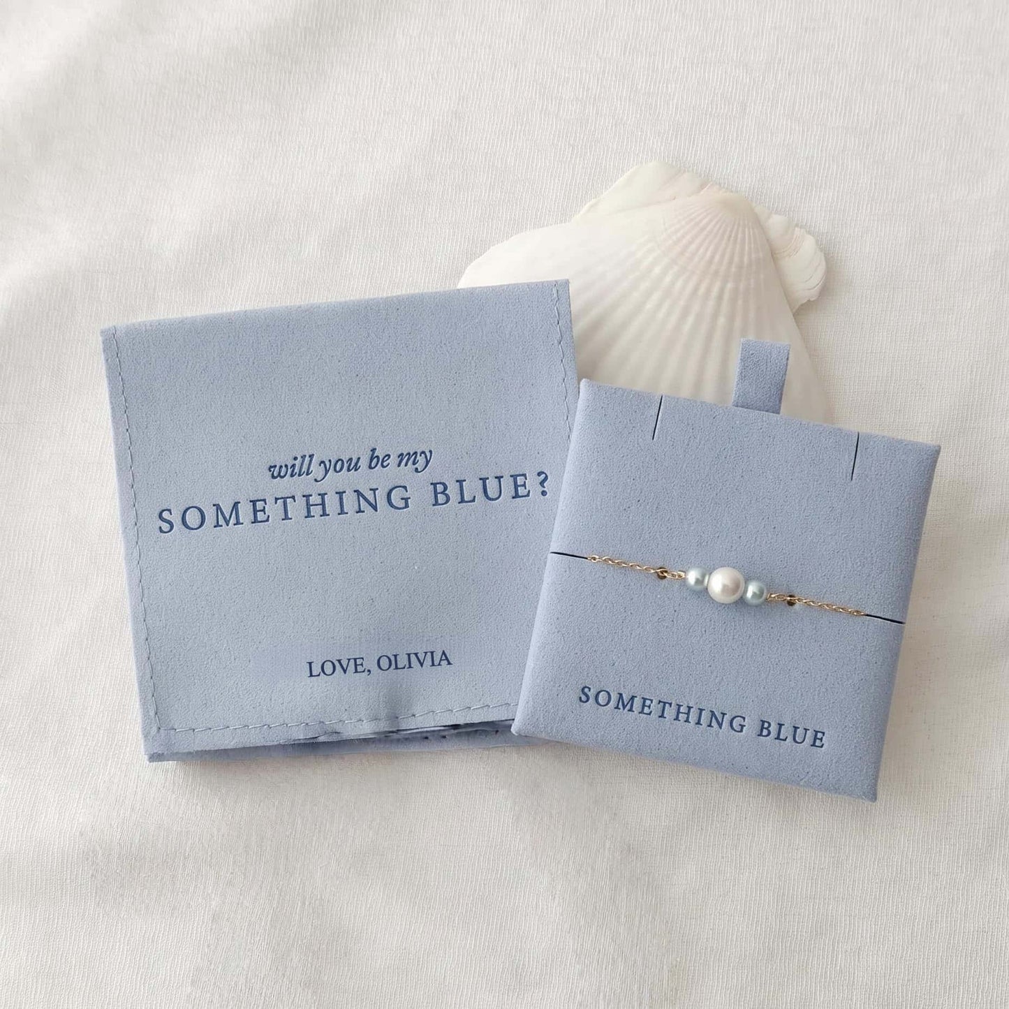 Personalized Something Blue Bracelet Gift for Bride with Custom Pouch